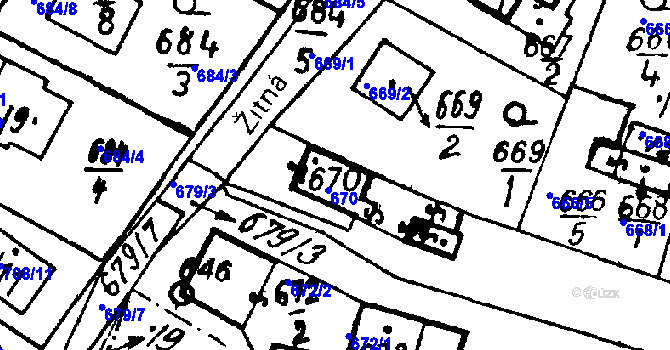 Parcela st. 670 v KÚ Město Touškov, Katastrální mapa
