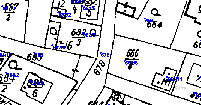 Parcela st. 678 v KÚ Město Touškov, Katastrální mapa