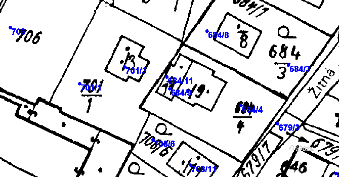 Parcela st. 684/9 v KÚ Město Touškov, Katastrální mapa