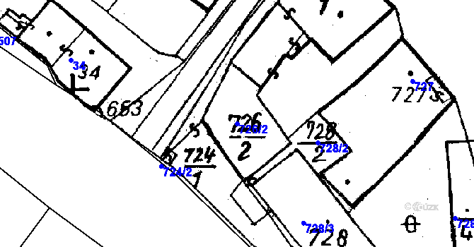 Parcela st. 726/2 v KÚ Město Touškov, Katastrální mapa