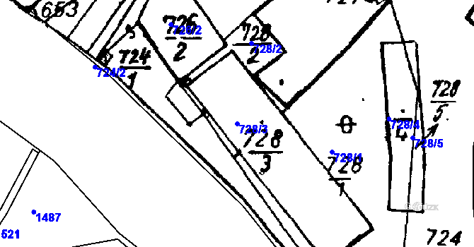 Parcela st. 728/3 v KÚ Město Touškov, Katastrální mapa