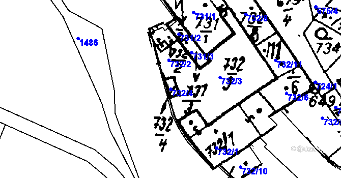 Parcela st. 732/4 v KÚ Město Touškov, Katastrální mapa