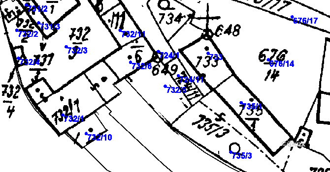 Parcela st. 732/5 v KÚ Město Touškov, Katastrální mapa