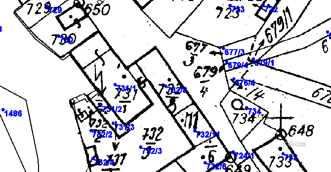 Parcela st. 732/8 v KÚ Město Touškov, Katastrální mapa