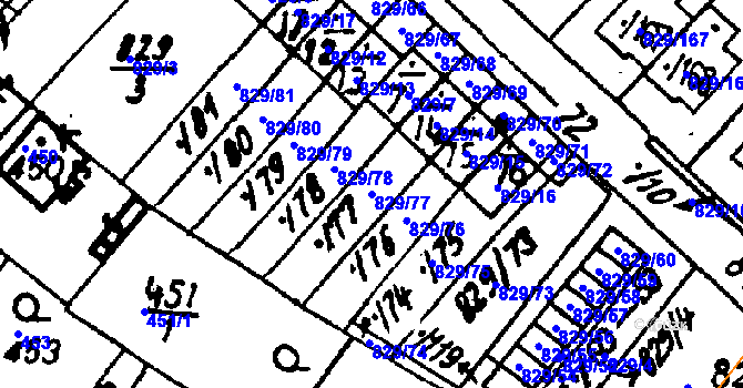 Parcela st. 829/77 v KÚ Město Touškov, Katastrální mapa