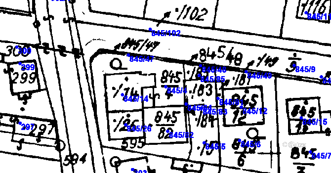 Parcela st. 845/4 v KÚ Město Touškov, Katastrální mapa