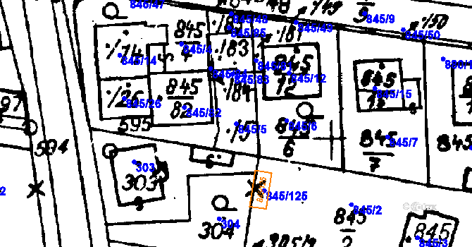 Parcela st. 845/5 v KÚ Město Touškov, Katastrální mapa