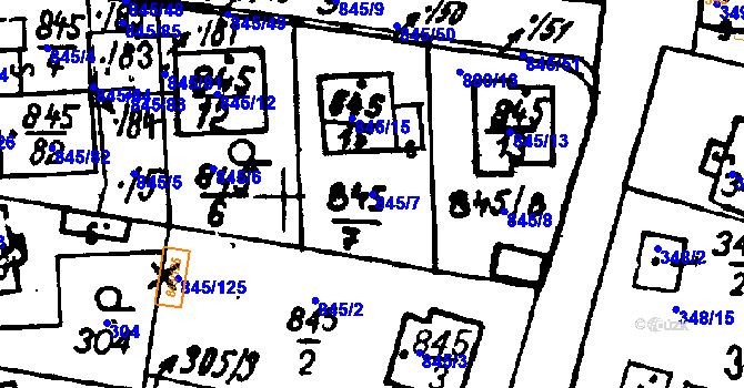 Parcela st. 845/7 v KÚ Město Touškov, Katastrální mapa