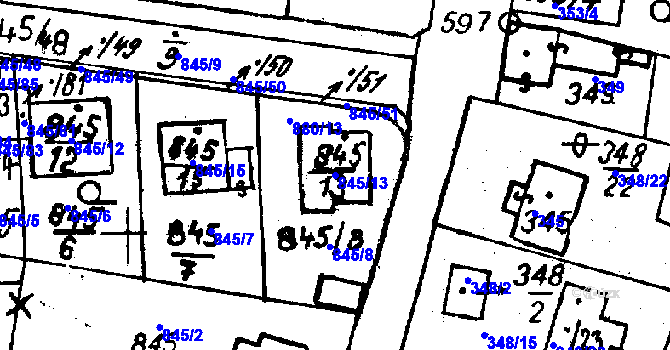 Parcela st. 845/13 v KÚ Město Touškov, Katastrální mapa