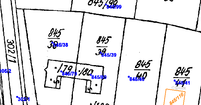 Parcela st. 845/39 v KÚ Město Touškov, Katastrální mapa