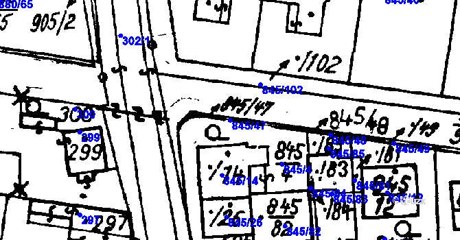 Parcela st. 845/47 v KÚ Město Touškov, Katastrální mapa