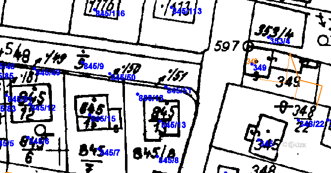 Parcela st. 845/51 v KÚ Město Touškov, Katastrální mapa