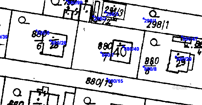 Parcela st. 880/7 v KÚ Město Touškov, Katastrální mapa