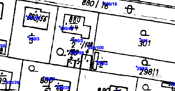 Parcela st. 880/100 v KÚ Město Touškov, Katastrální mapa