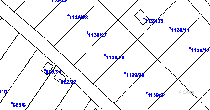 Parcela st. 1139/26 v KÚ Město Touškov, Katastrální mapa