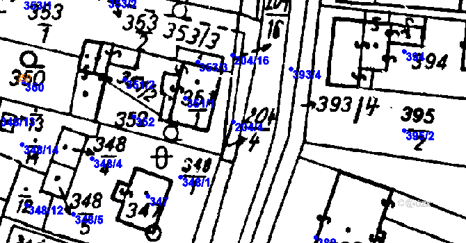 Parcela st. 204/4 v KÚ Město Touškov, Katastrální mapa