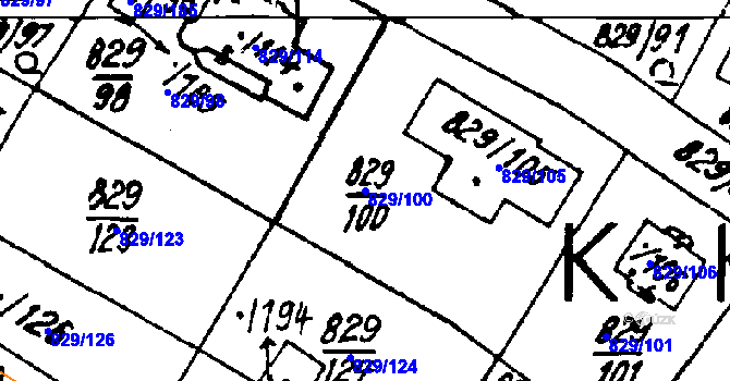 Parcela st. 829/100 v KÚ Město Touškov, Katastrální mapa