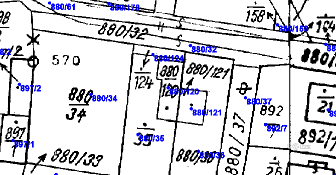 Parcela st. 880/120 v KÚ Město Touškov, Katastrální mapa