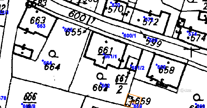 Parcela st. 661/1 v KÚ Město Touškov, Katastrální mapa