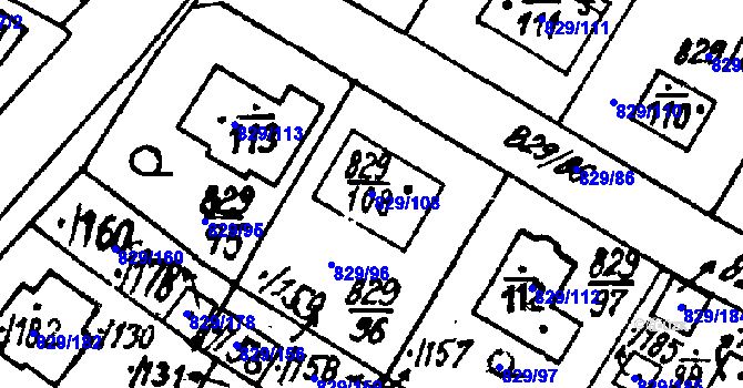 Parcela st. 829/108 v KÚ Město Touškov, Katastrální mapa