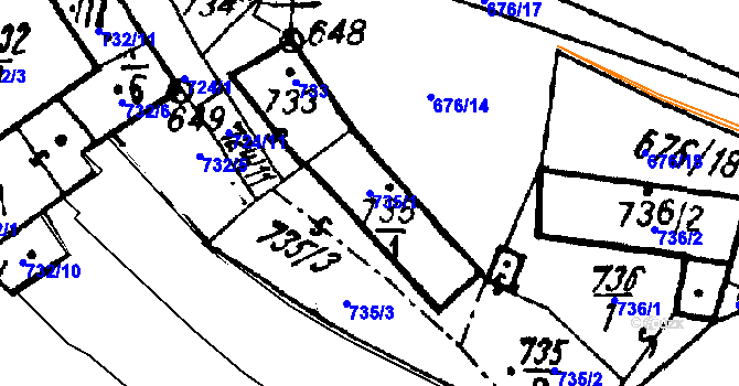 Parcela st. 735/1 v KÚ Město Touškov, Katastrální mapa