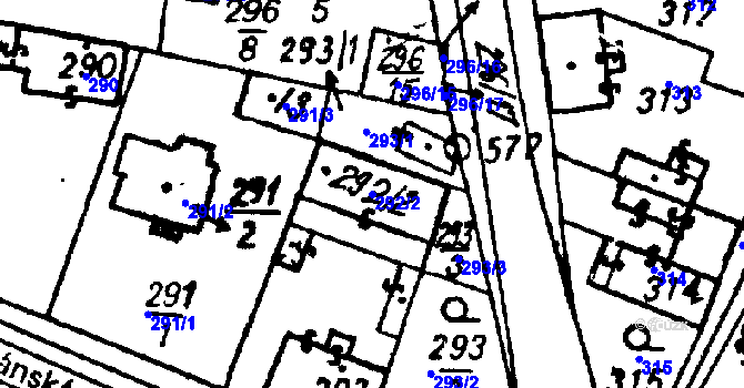 Parcela st. 292/2 v KÚ Město Touškov, Katastrální mapa