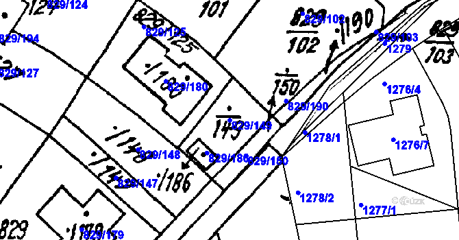 Parcela st. 829/149 v KÚ Město Touškov, Katastrální mapa