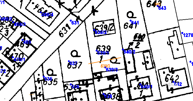 Parcela st. 639/1 v KÚ Město Touškov, Katastrální mapa