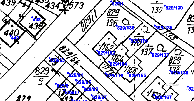 Parcela st. 829/162 v KÚ Město Touškov, Katastrální mapa