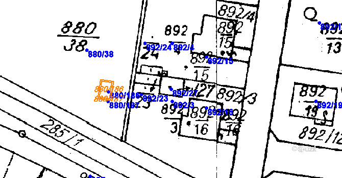 Parcela st. 892/27 v KÚ Město Touškov, Katastrální mapa