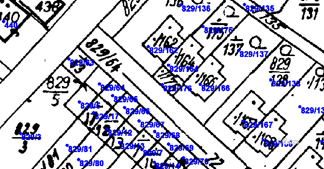 Parcela st. 829/176 v KÚ Město Touškov, Katastrální mapa