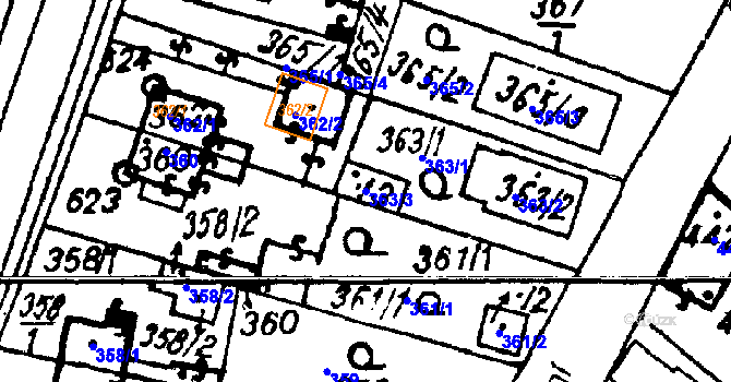 Parcela st. 363/3 v KÚ Město Touškov, Katastrální mapa