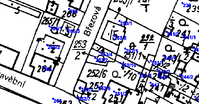 Parcela st. 253/4 v KÚ Město Touškov, Katastrální mapa