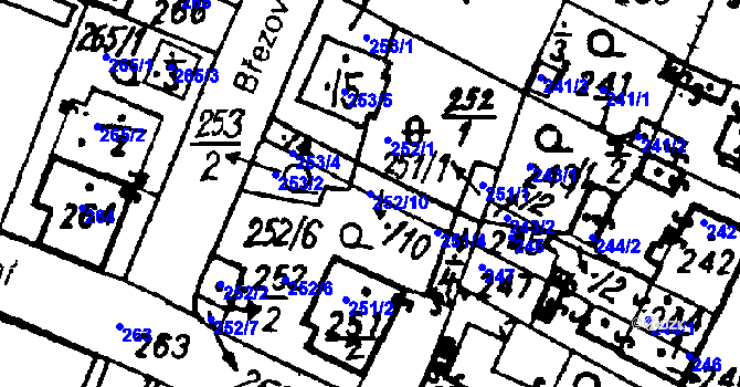 Parcela st. 252/10 v KÚ Město Touškov, Katastrální mapa