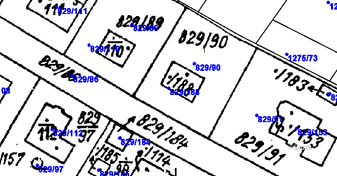 Parcela st. 829/188 v KÚ Město Touškov, Katastrální mapa