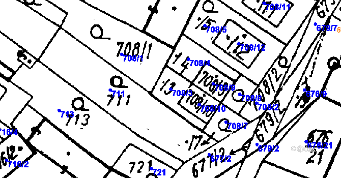 Parcela st. 708/3 v KÚ Město Touškov, Katastrální mapa