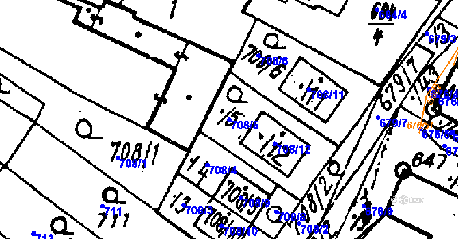 Parcela st. 708/5 v KÚ Město Touškov, Katastrální mapa