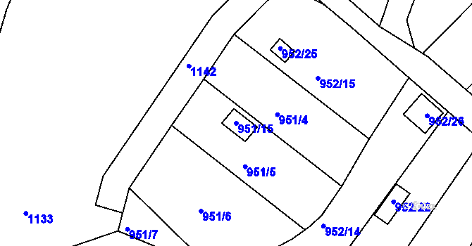 Parcela st. 951/15 v KÚ Město Touškov, Katastrální mapa