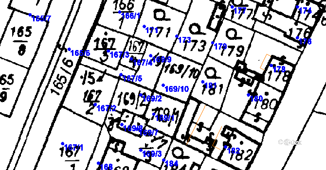Parcela st. 169/10 v KÚ Město Touškov, Katastrální mapa