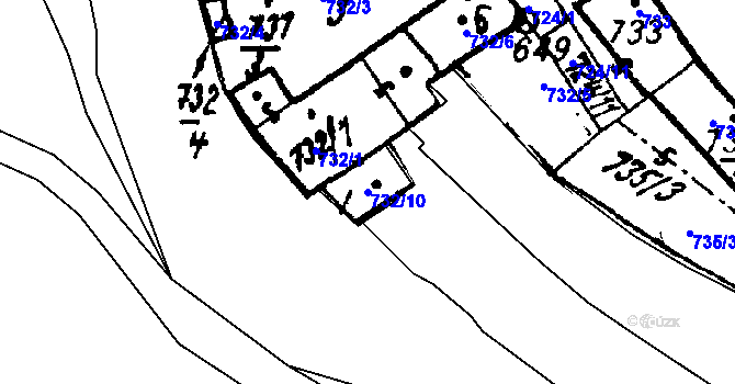 Parcela st. 732/10 v KÚ Město Touškov, Katastrální mapa