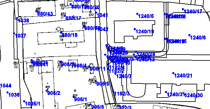 Parcela st. 1182/1 v KÚ Město Touškov, Katastrální mapa
