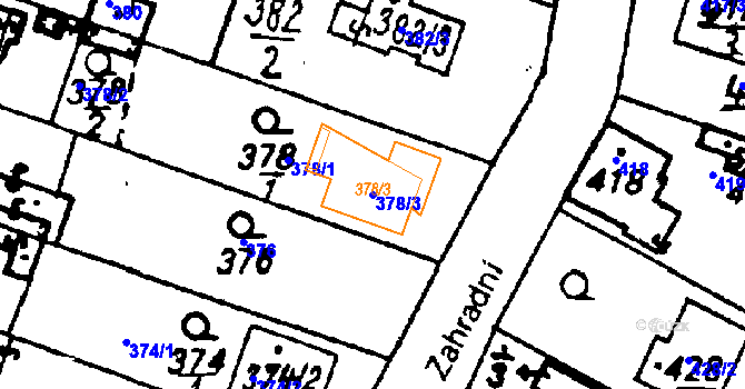 Parcela st. 378/3 v KÚ Město Touškov, Katastrální mapa