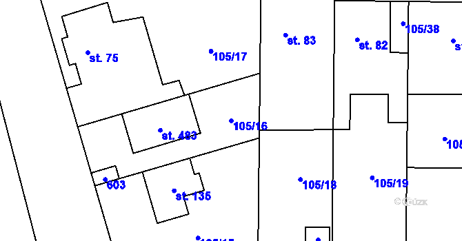 Parcela st. 105/16 v KÚ Měšice u Prahy, Katastrální mapa