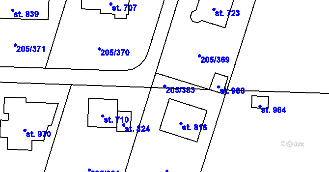 Parcela st. 205/383 v KÚ Měšice u Prahy, Katastrální mapa