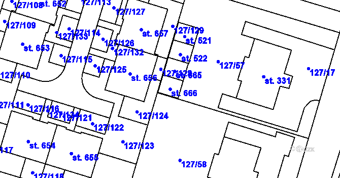Parcela st. 666 v KÚ Měšice u Prahy, Katastrální mapa
