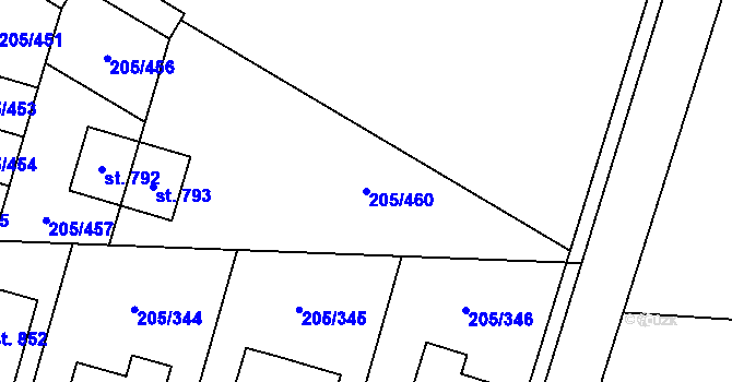 Parcela st. 205/460 v KÚ Měšice u Prahy, Katastrální mapa