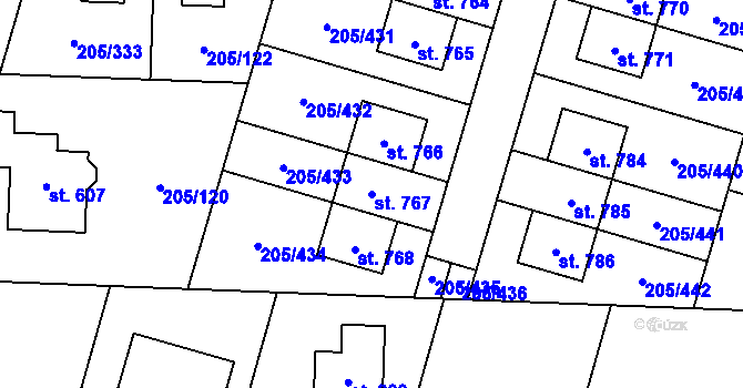 Parcela st. 767 v KÚ Měšice u Prahy, Katastrální mapa