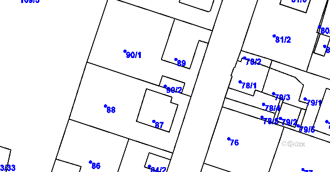 Parcela st. 90/2 v KÚ Měšice u Tábora, Katastrální mapa