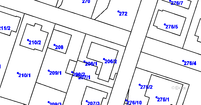 Parcela st. 206 v KÚ Měšice u Tábora, Katastrální mapa