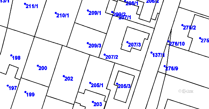 Parcela st. 207/2 v KÚ Měšice u Tábora, Katastrální mapa